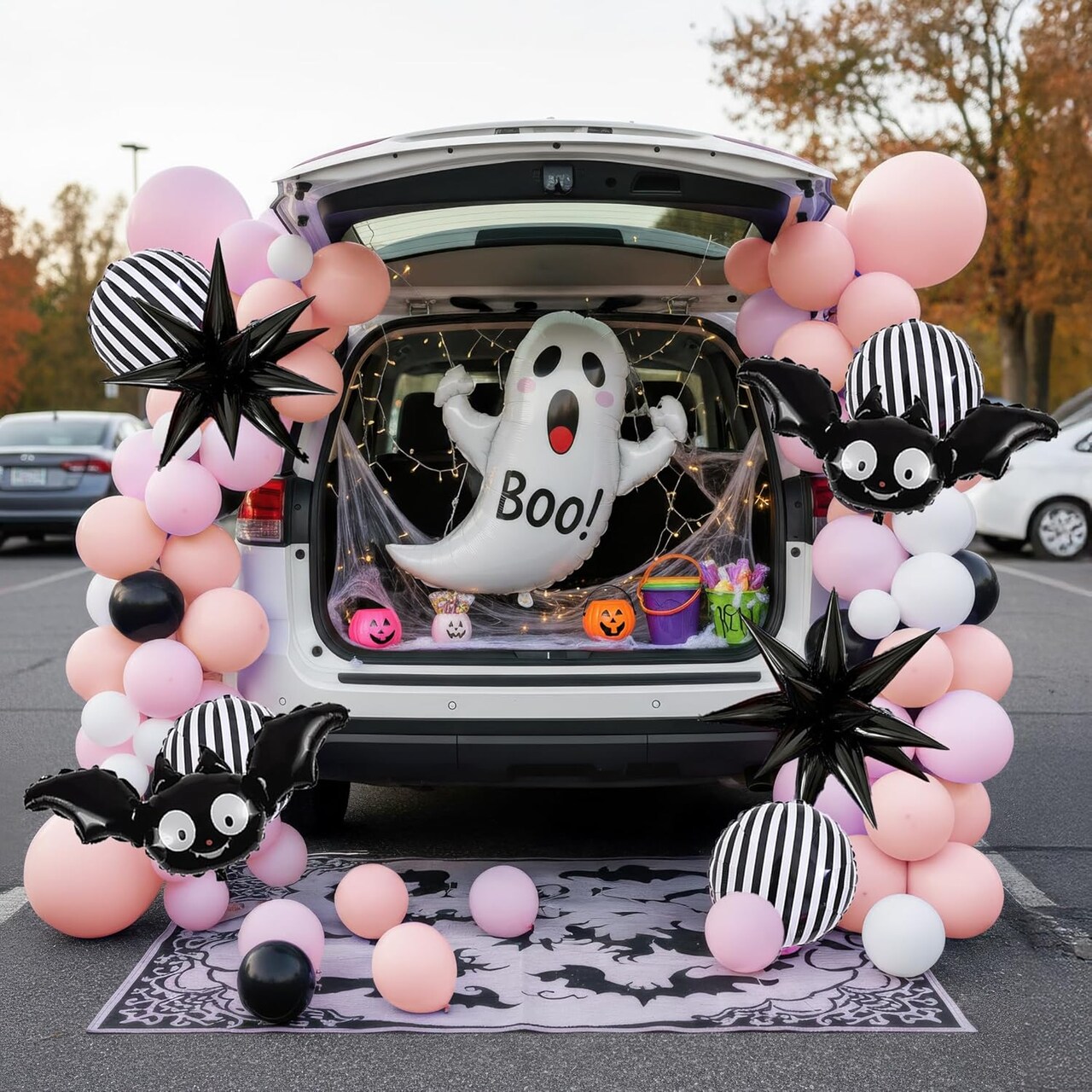 121pcs Summerween Balloon Garland Arch Kit – Pink, Black & Orange Halloween Party Decorations with Bat, Ghost Foil Balloons for Baby Shower, 1st Birthday, Boo Day & Trunk or Treat Decor